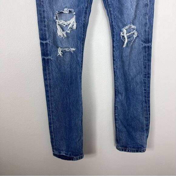 Levi’s 501 Skinny Straight Jeans Distressed Ripped Denim - Picture 6 of 11